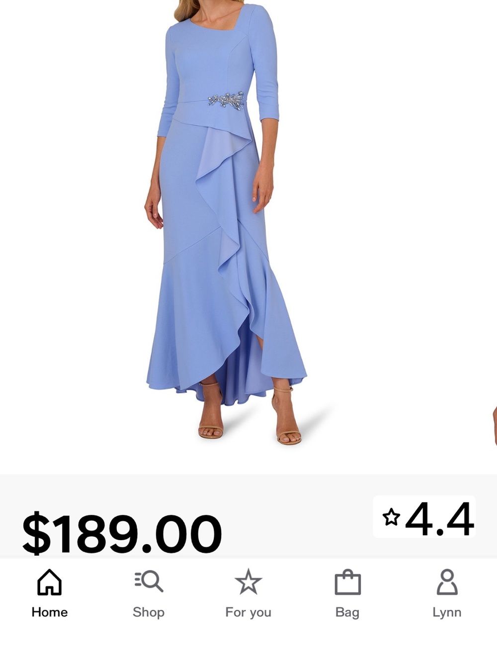 Adrianna Papell Light Periwinkle High-Low Ruffle Skirt Dress